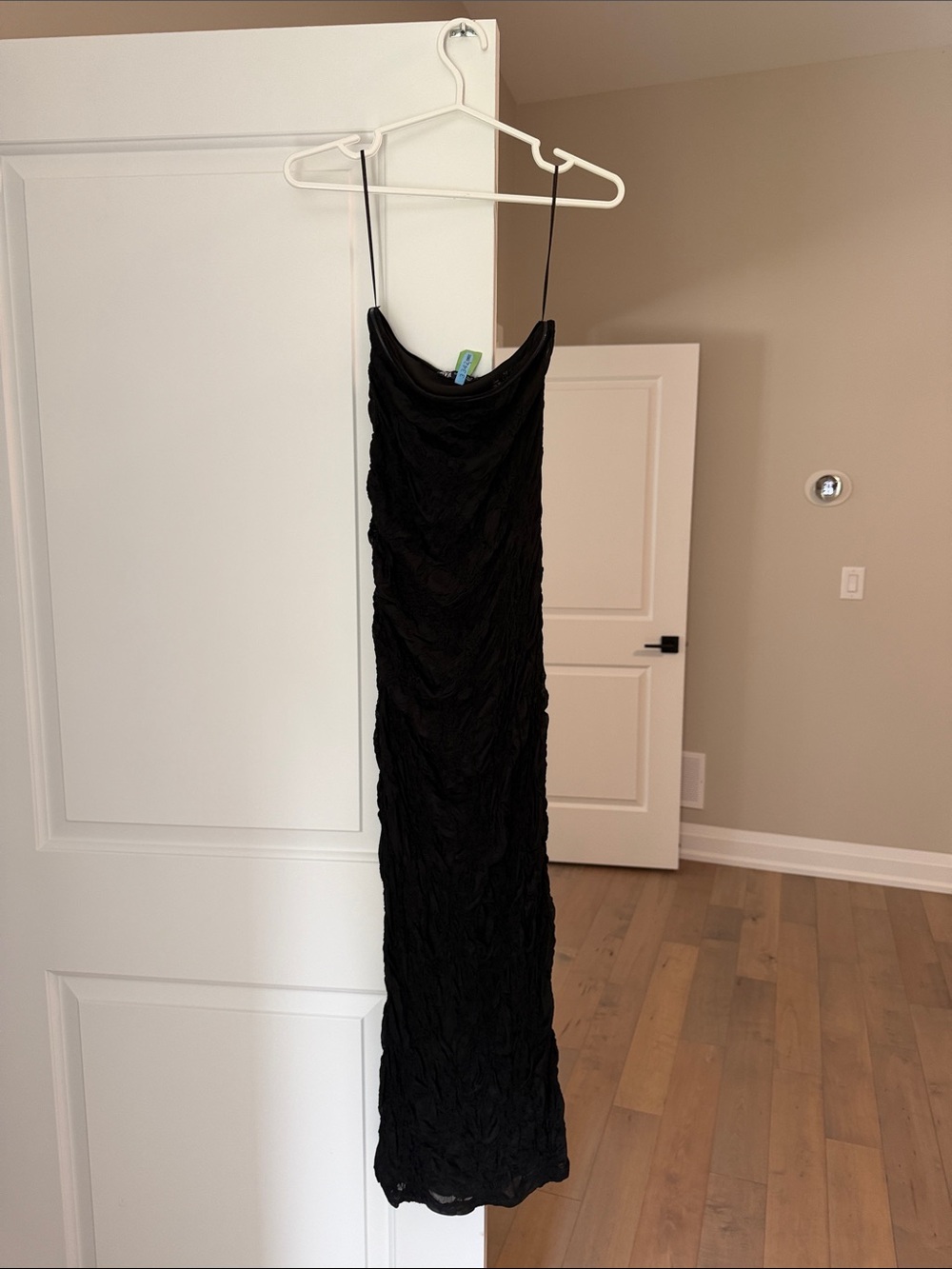 Zara Black Strapless Midi Slip Dress with Ruched/Lace Texture